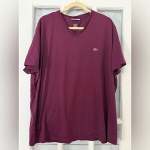 LACOSTE Men's 4XL Wine V-Neck Cotton Regular Fit T-Shirt